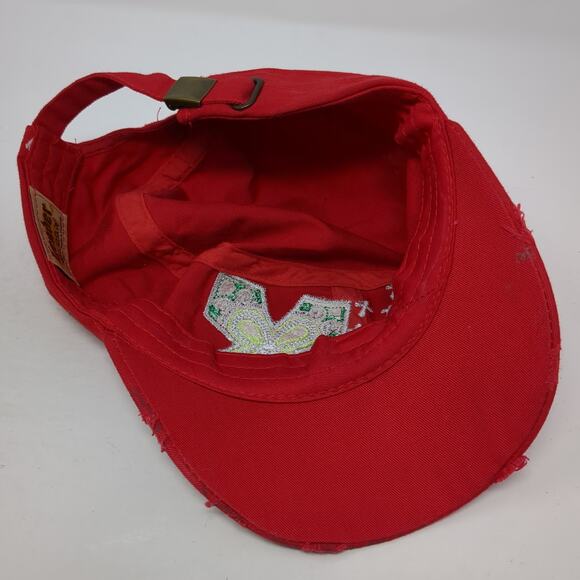 Cross Rhinestone Slideback Army Cap Red One Size Embroidered Leader - Picture 7 of 9